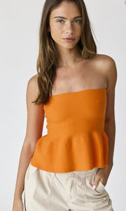 Orange Strapless Peplum Top