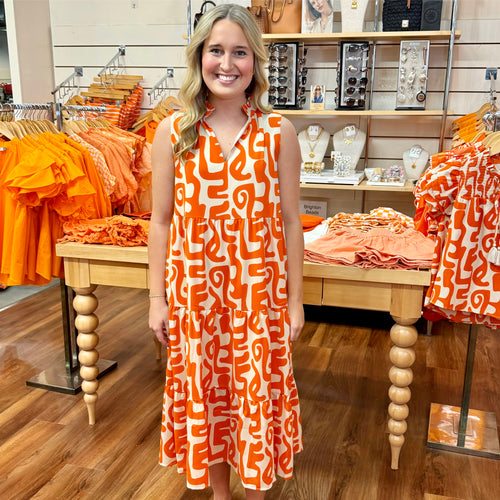 Orange/Taupe Midi Dress