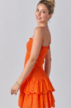 Load image into Gallery viewer, Orange Smocked Eyelet Strapless Dress