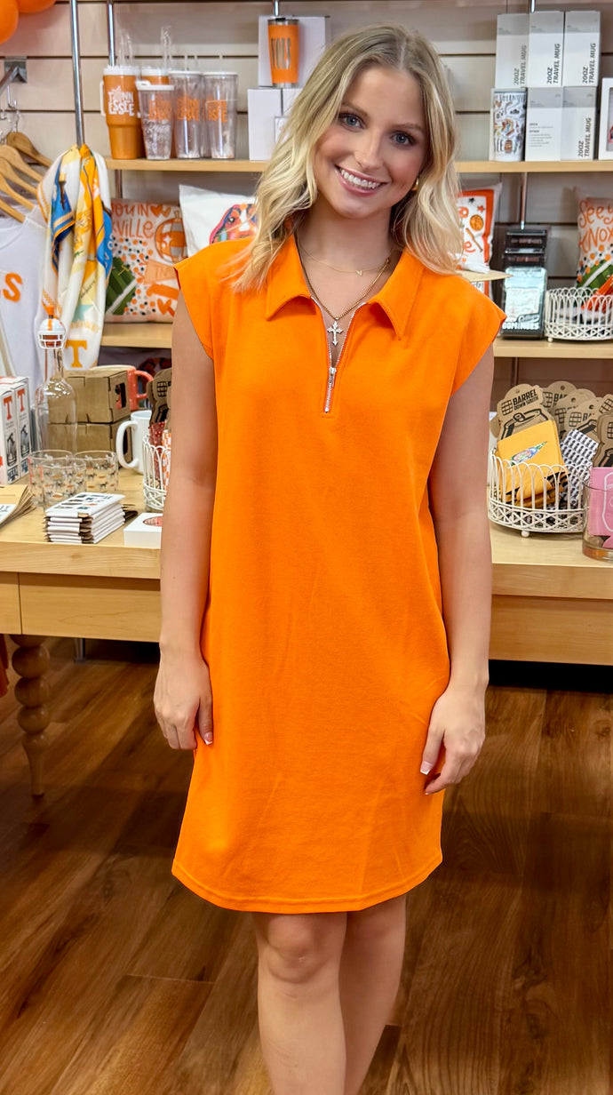 Solid Orange Collared Dress