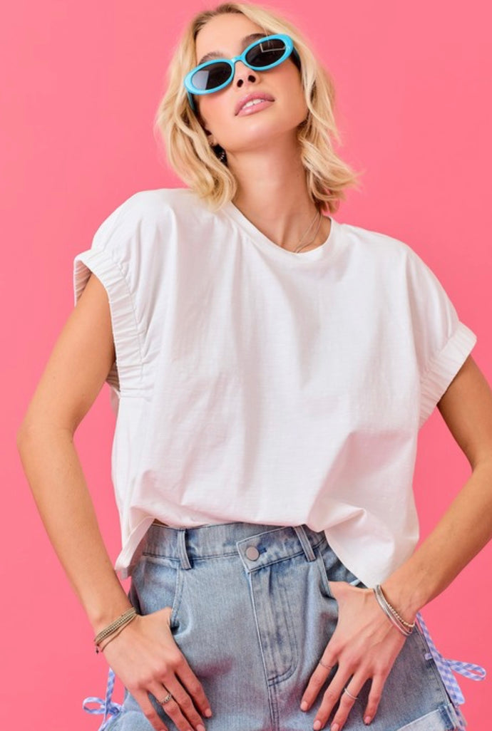 Off White Easy Fitting Top w/ Elastic Sleeves