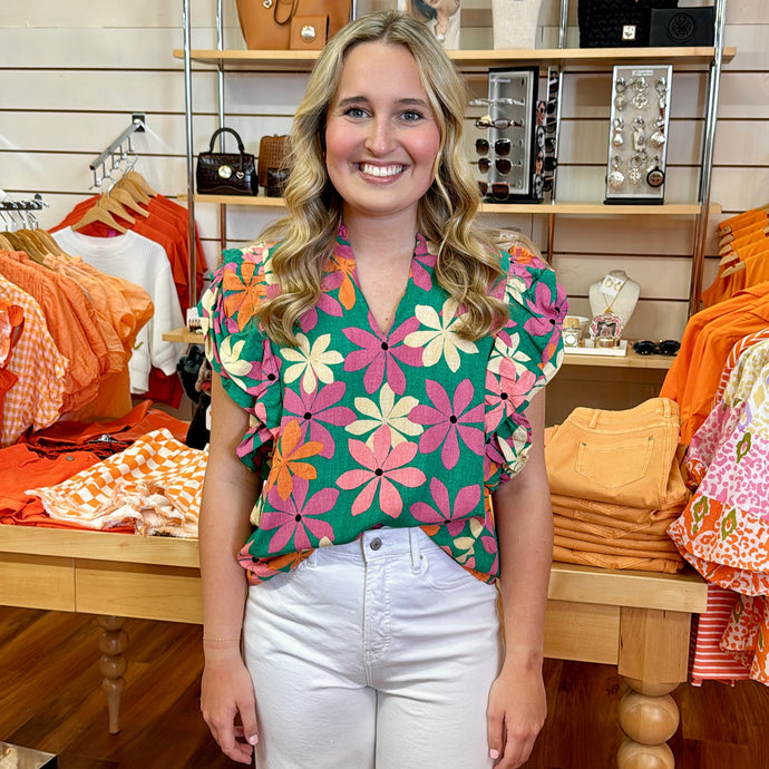 Purple Flower Mix Flutter Top