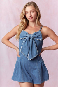 Bow Detail Denim Romper