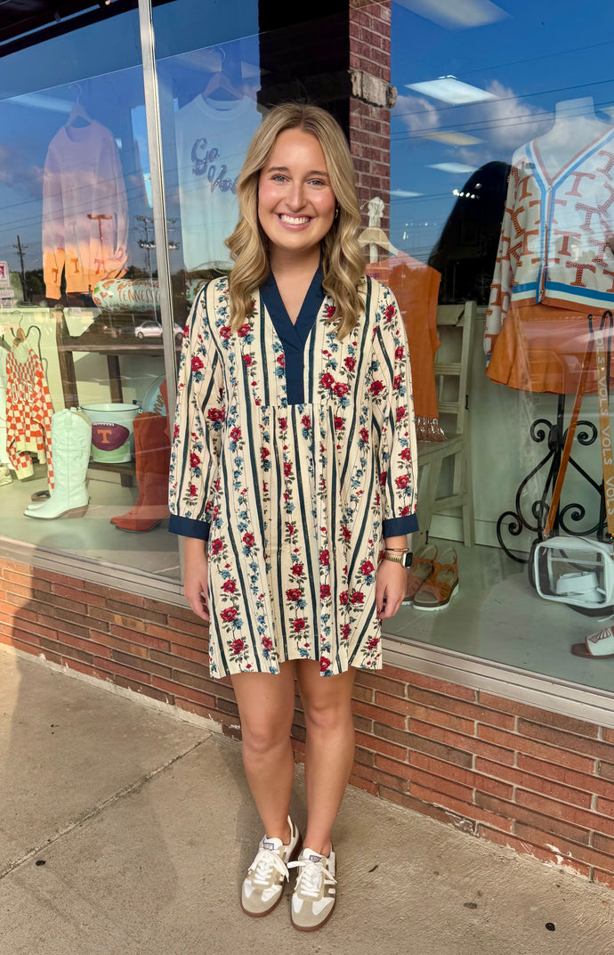 Navy and Red Floral Dress