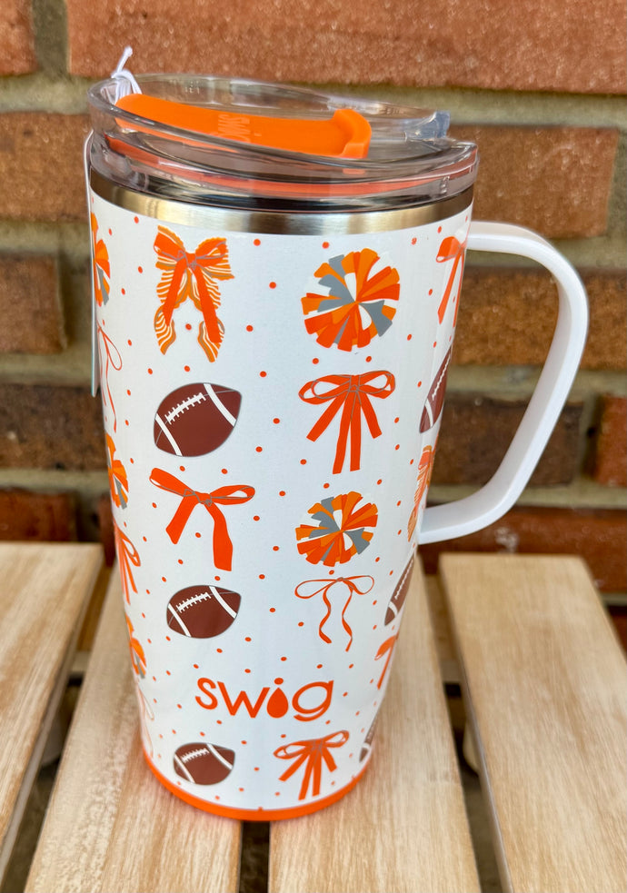 We’ve Got Spirit Bows Pom Pom Football Orange Travel Mug 22oz w/ Handle