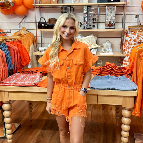 Orange Frayed Edge Romper