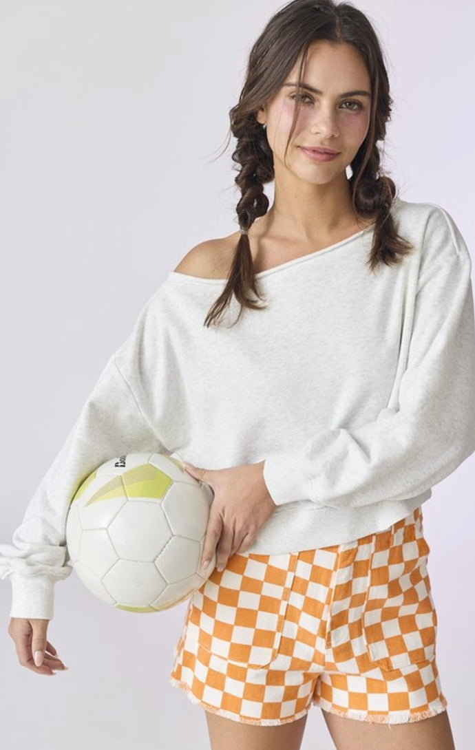 Light Grey On/Off Shoulder Cropped Sweatshirt