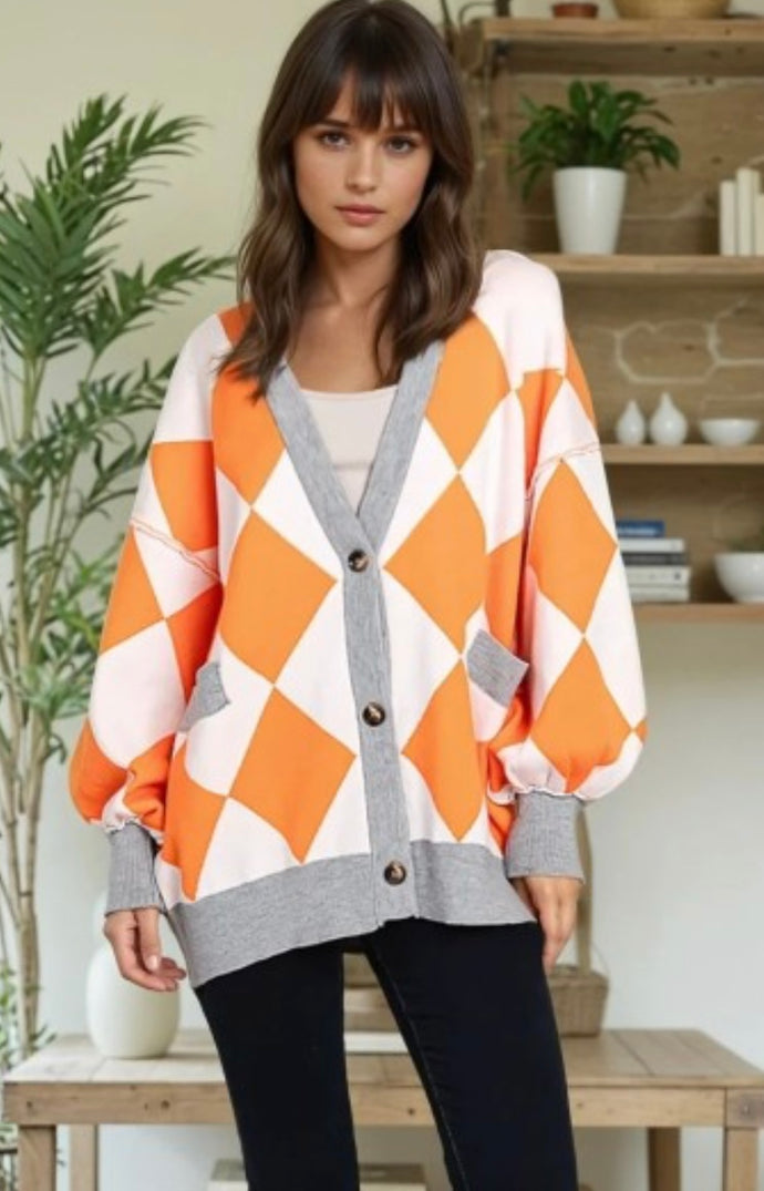 Diamond Print Drop Shoulder Cardigan