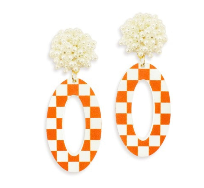 Checkered Oval Acrylic Earrings