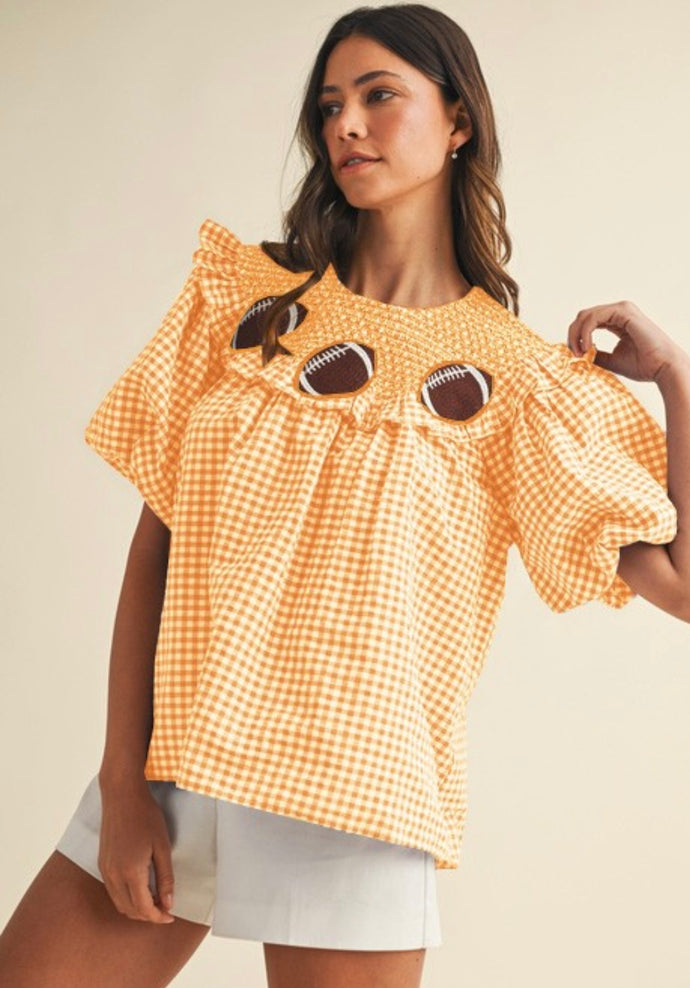 Football Embroidery Smocking Blouse