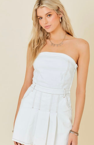 Off White Strapless Denim Romper