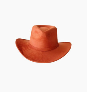 Orange Faux Suede Cowboy Hat - Size Medium