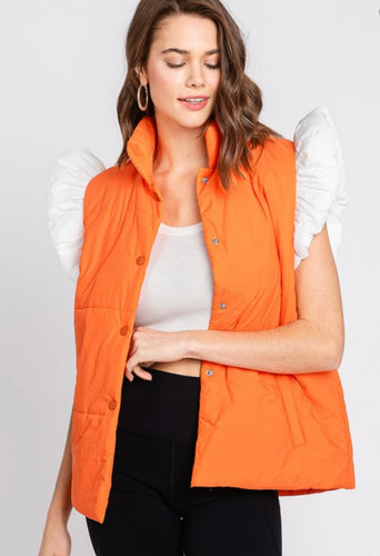 Orange w/ White Ruffle Snap Vest