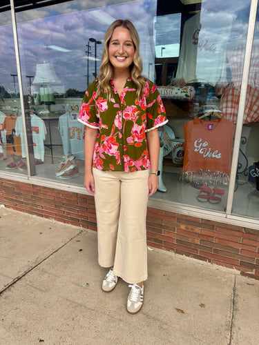 Floral Olive Green Top
