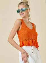 Load image into Gallery viewer, Sunkist Crop Sweater Tank w/ Ruffle Detail