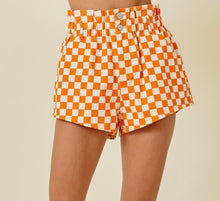 Load image into Gallery viewer, Checkered Orange and Light Taupe Shorts w/ Elastic Wasit