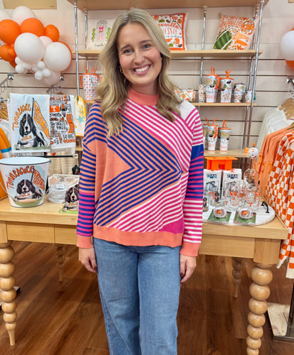 Navy and Pink Stripe Sweater
