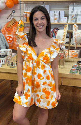 Orange and White Floral Printed Romper