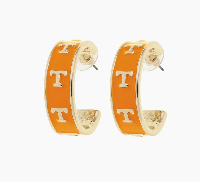 Tennessee Vols Enamel Logo Hoop Earrings in Orange/Shiny Gold