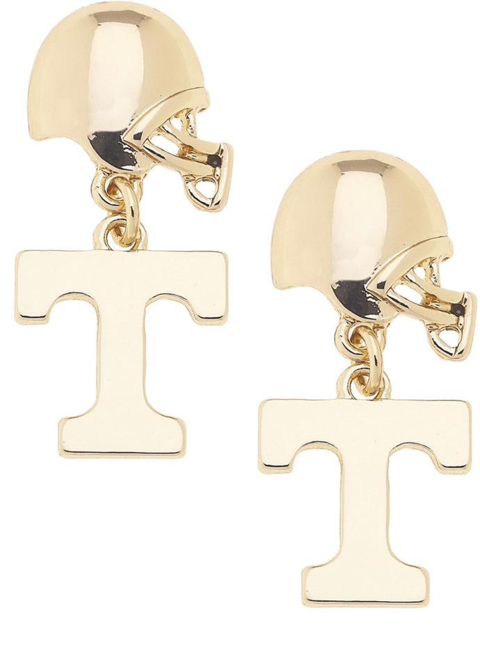 Tennessee Vols Logo Helmet Earrings in Shiny Gold