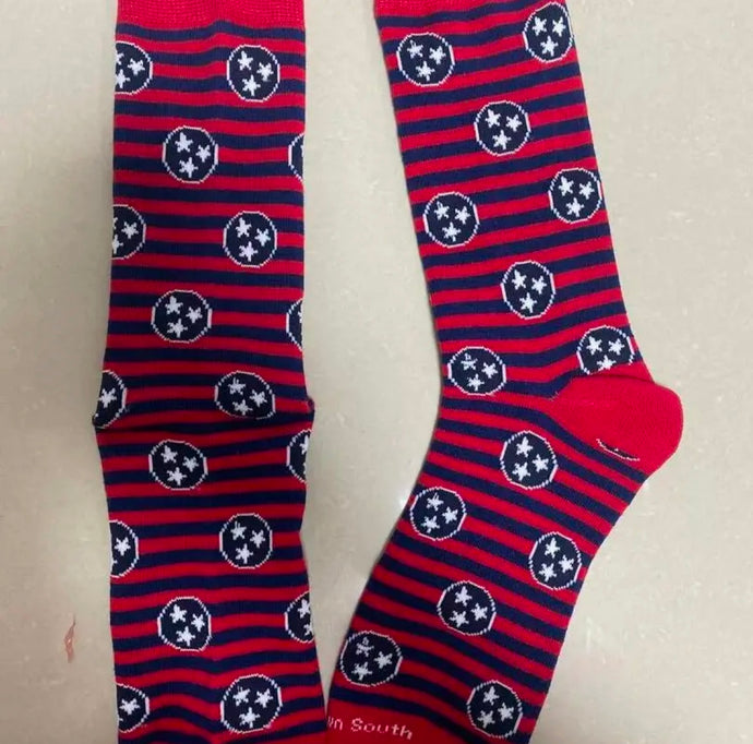 Red Navy Tennessee Tri Star Socks - Fits Unisex Sizes 6-12