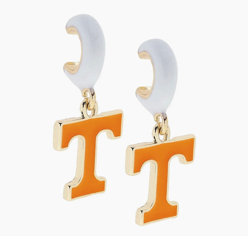 Tennessee White Enamel Logo Huggie Earrings