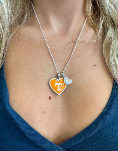 Power T Heart and Heart Rhinestone Charm Necklace