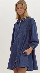 Dark Denim Collared Button Up Dress