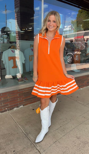 Ruffle Stripe Hem Quarter Zip Dress