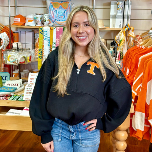 Black Tennessee Crop Half Zip Fleece w/ Elastic Waistband