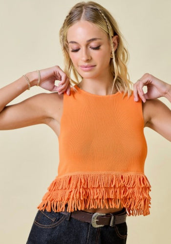 Orange Feather Sweater Tank