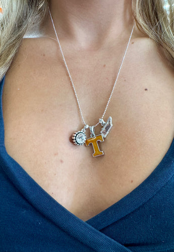 Orange Power T Rhinestone and State of TN Charm Necklace