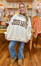 Load image into Gallery viewer, Cross and Jesus Saves Reversible Mock Neck Oversized Sweatshirt