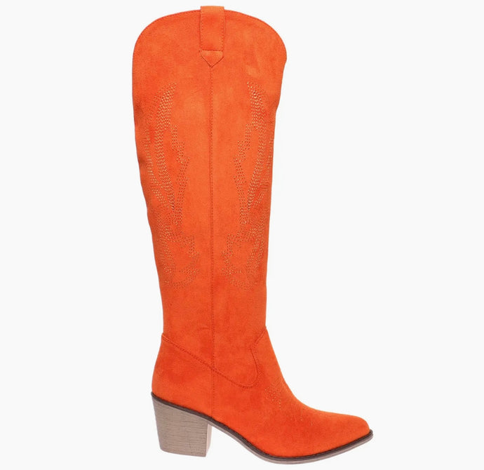 Orange Faux Suede Western Boot