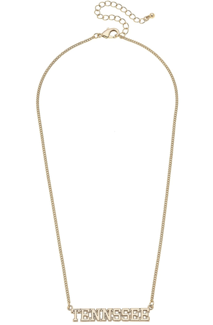 Tennessee Vols Varsity Outline Necklace in Shiny Gold