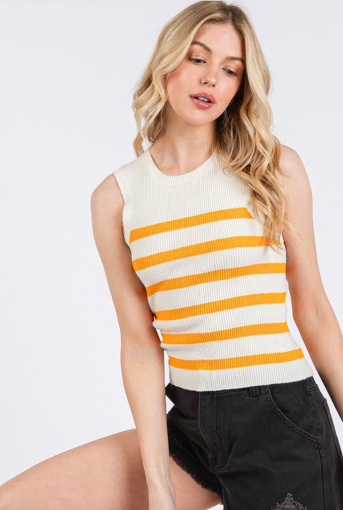 Ivory - Orange Stripe Knit Top