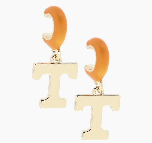 Tennessee Orange and Gold Enamel Hoop Earrings