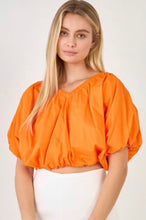 Load image into Gallery viewer, Orange Crop V-Neck Puff Top